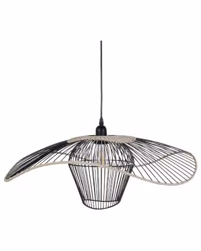 Beliani Lampada a sospensione con paralume in rattan e metallo nero