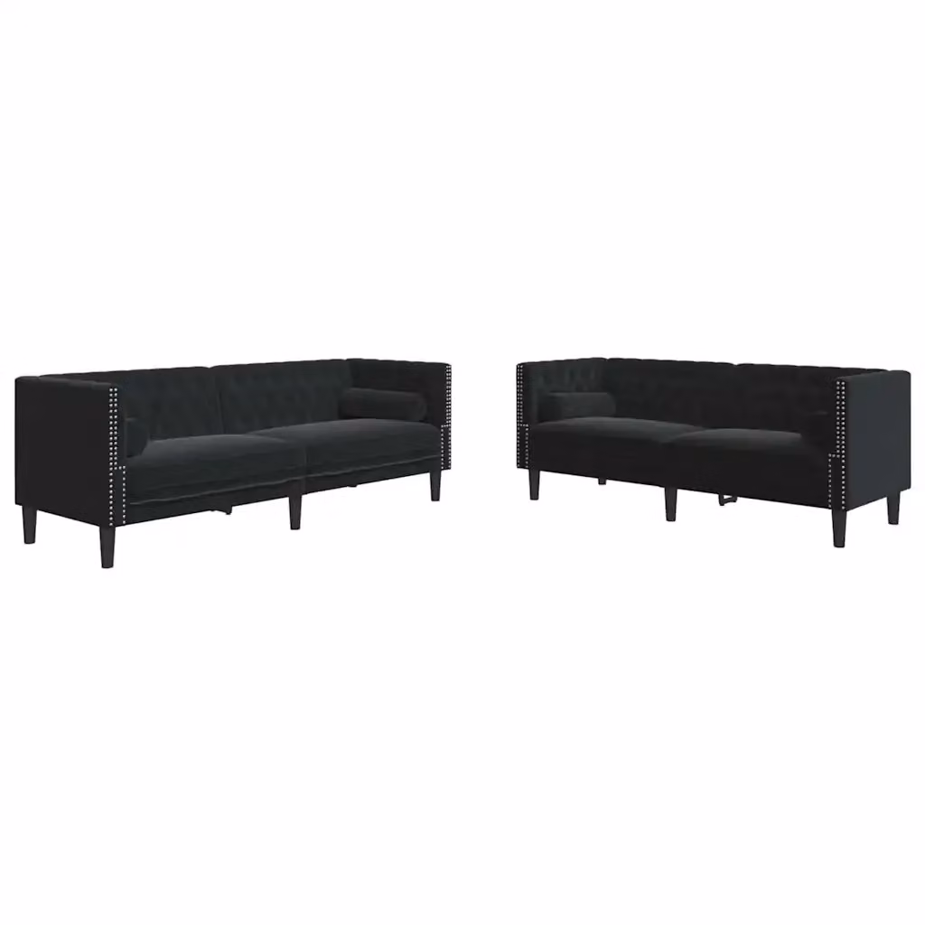 Set di 2 divani da soggiorno vidaXL in velluto nero L 194,5 x P 74,5 x H 70,5 cm – 2