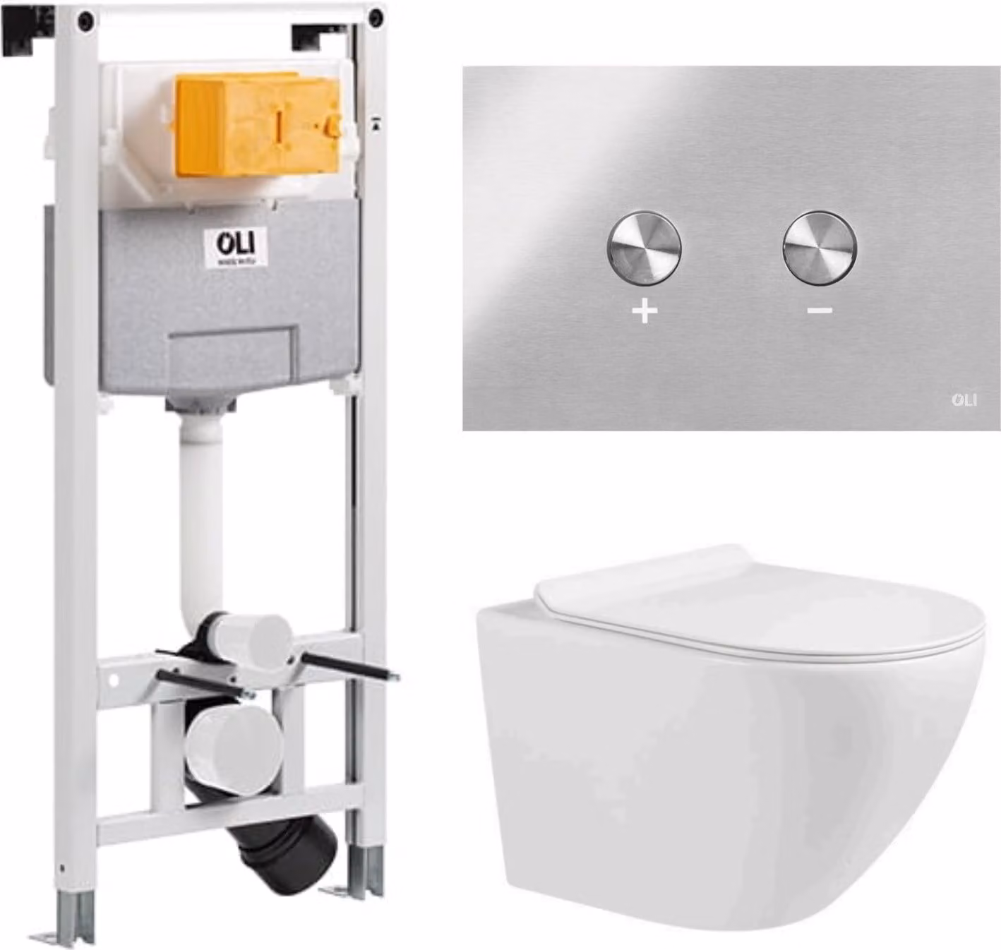 Domotechnika | WC sospeso Zoldo - cassetta da incasso - 48X37X37 Cm - bianco lucido - senza bordo, , chiusura ammortizzata - pomolo cromato