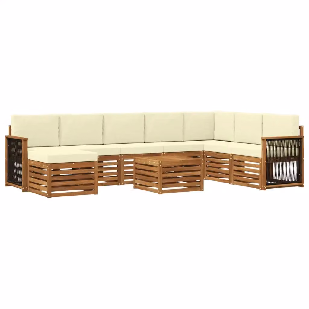 Set di divani da esterno a L vidaXL composto da 9 pezzi in legno di acacia con cuscini beige e bianchi – 2