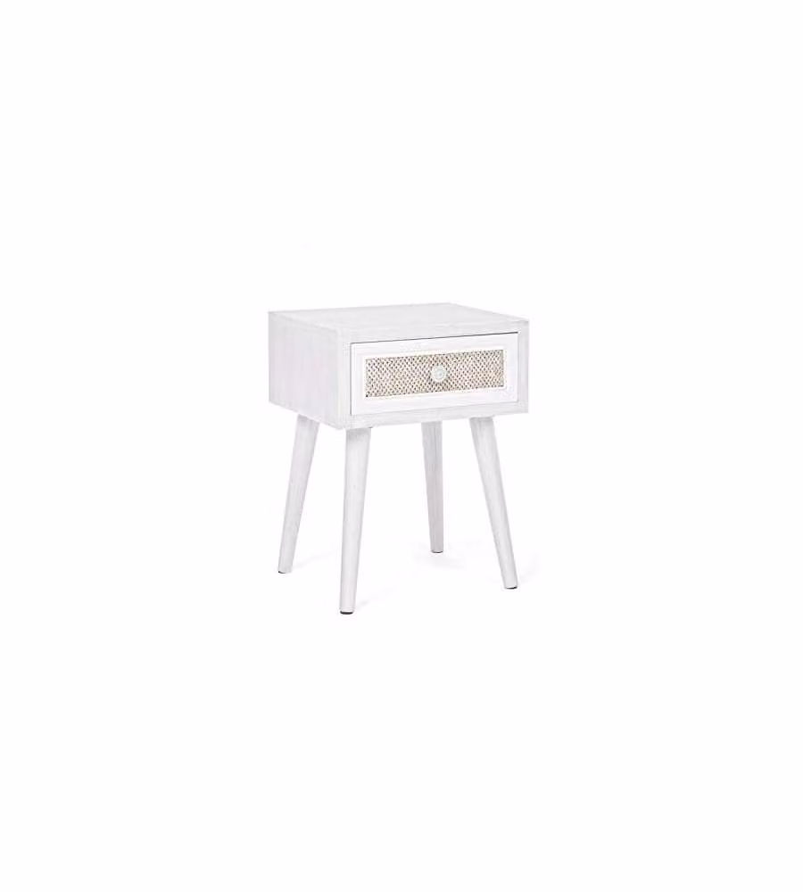 Bizzotto Mobiletto Comodino Montiel Bianco 35x30x46,5cm con Cassetto in Tessuto