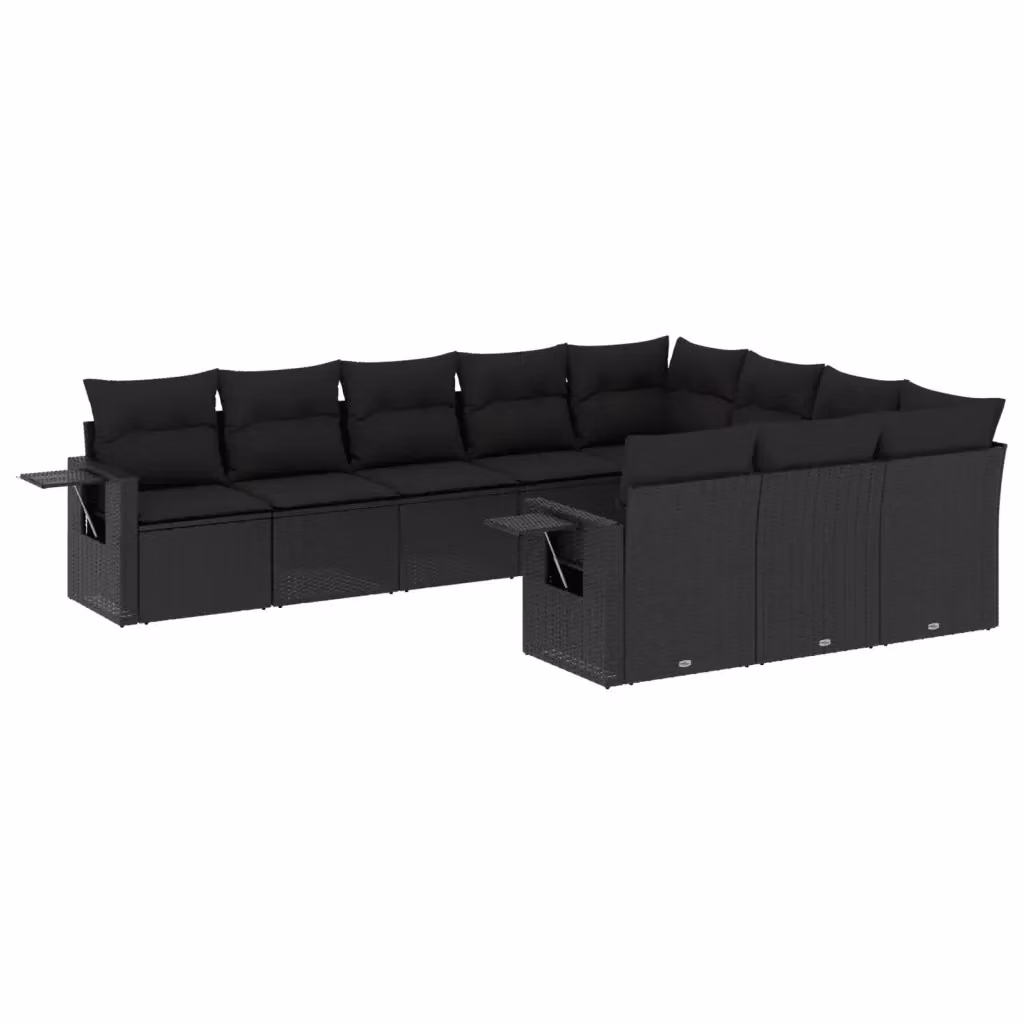 Set di Divani da Giardino a L vidaXL in Polyrattan Nero con Cuscini e Struttura in Acciaio con Rivestimento Resistente ai Raggi UV – 2