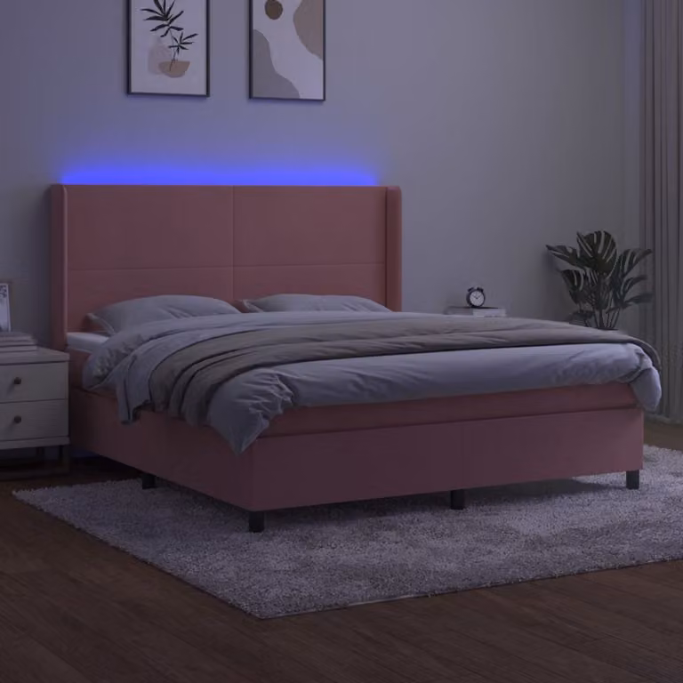 The Living Store Letto a molle con materasso e LED Rosa 180x200 cm Velluto