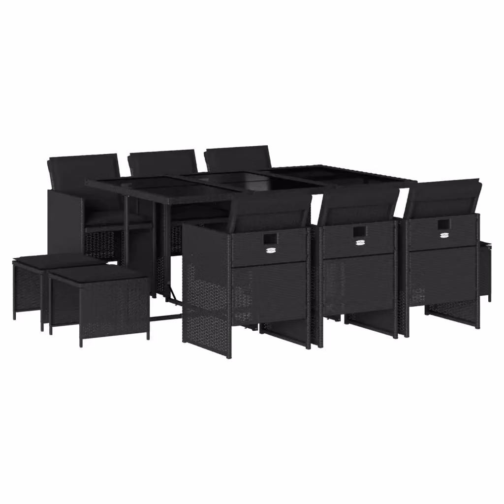 vidaXL Set da Pranzo da Giardino 11 pz in Polyrattan Nero con Piano in Vetro – 2