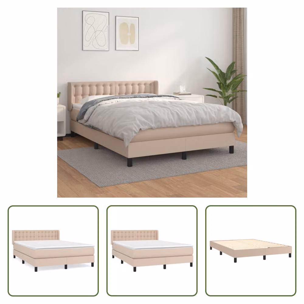 The Living Store Letto a molle insacchettate Materasso Cappuccino-Marrone 140x190cm Similcuoio