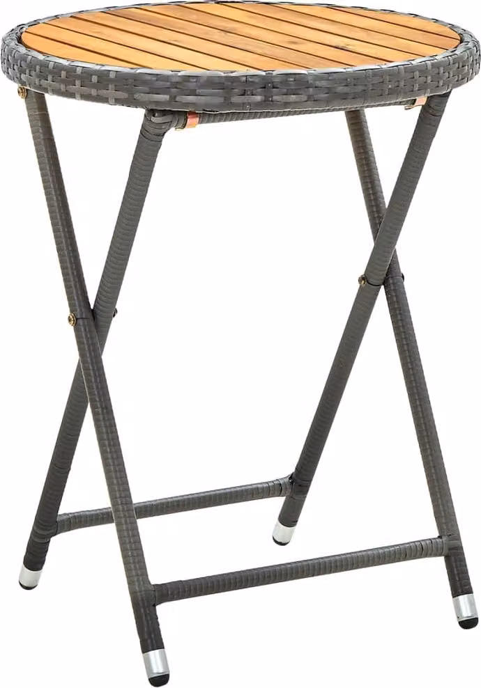 The Living Store Tavolino grigio 60 cm in poly rattan e legno massiccio di acacia