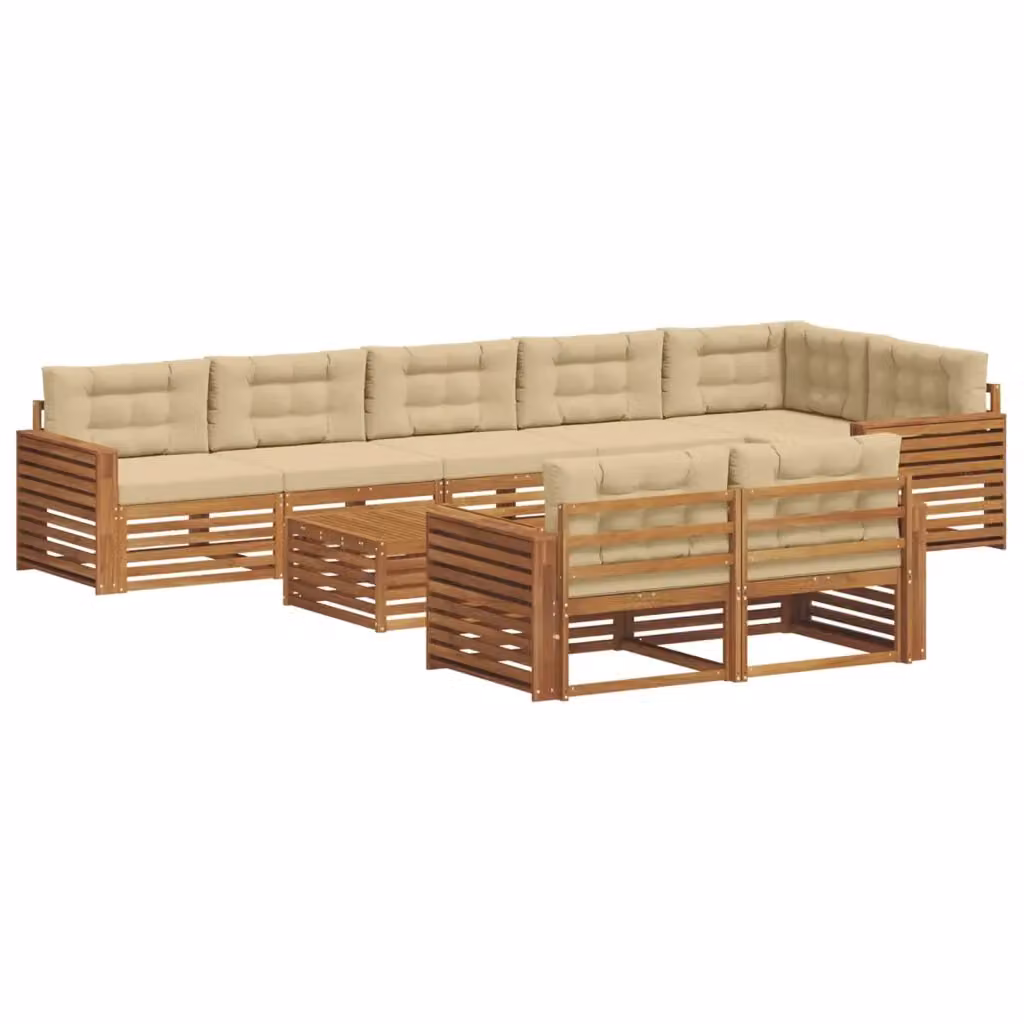 Set di divani da esterno a L vidaXL in legno di acacia con cuscini beige e tavolino da giardino – 2
