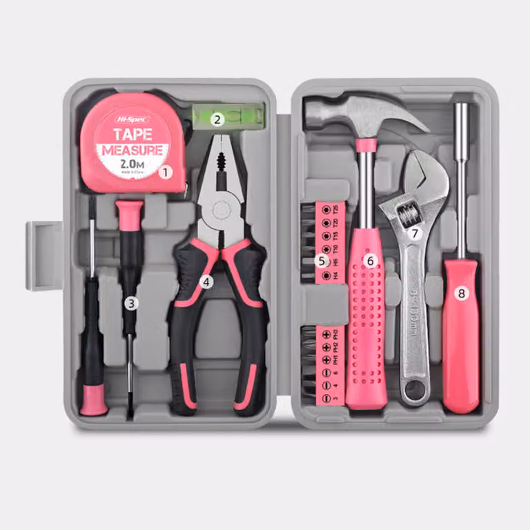 ZELURXX Set di attrezzi da 20 pezzi per la casa, multifunzionale, cacciaviti, chiavi inglesi, cassetta degli attrezzi da riparazione, 20 x 12 x 5 cm, rosa