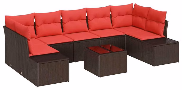 Set da giardino composto da 8 pezzi, in rattan sintetico beige e rosso