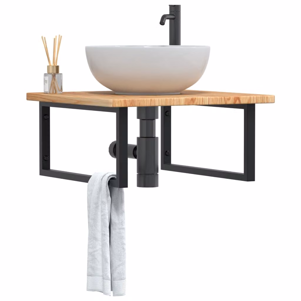 Ripiano a parete per lavabo vidaXL in legno di rovere e metallo nero e marrone