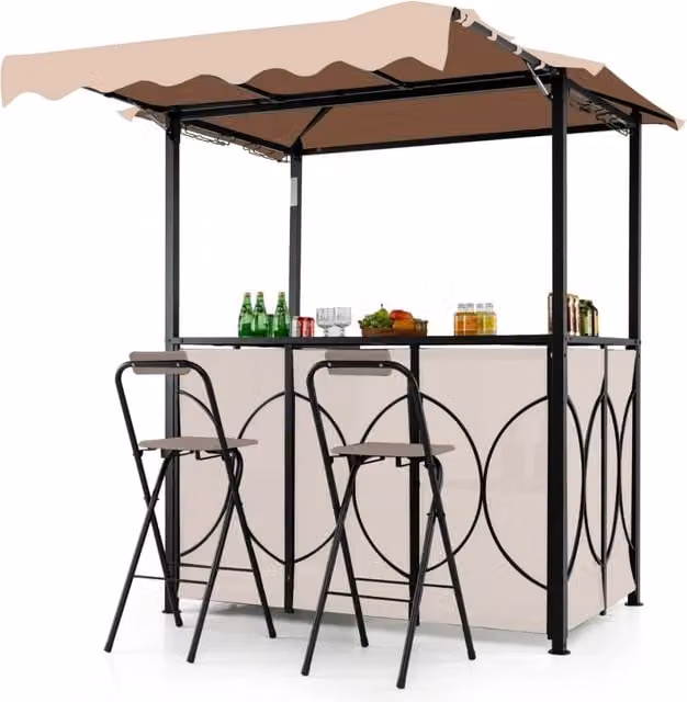 Lotto di 1 gazebo per barbecue con tavolo da bar 193 x 117 x 240 cm spazio riparato comfort da esterno in stile caffè in poliestere caffè 20_0012133