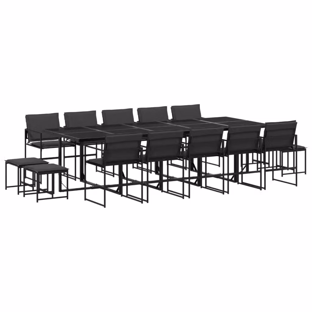 Set da Pranzo da Giardino vidaXL 15 pz in Acciaio Verniciato Nero e Grigio con Piano in Vetro – 2