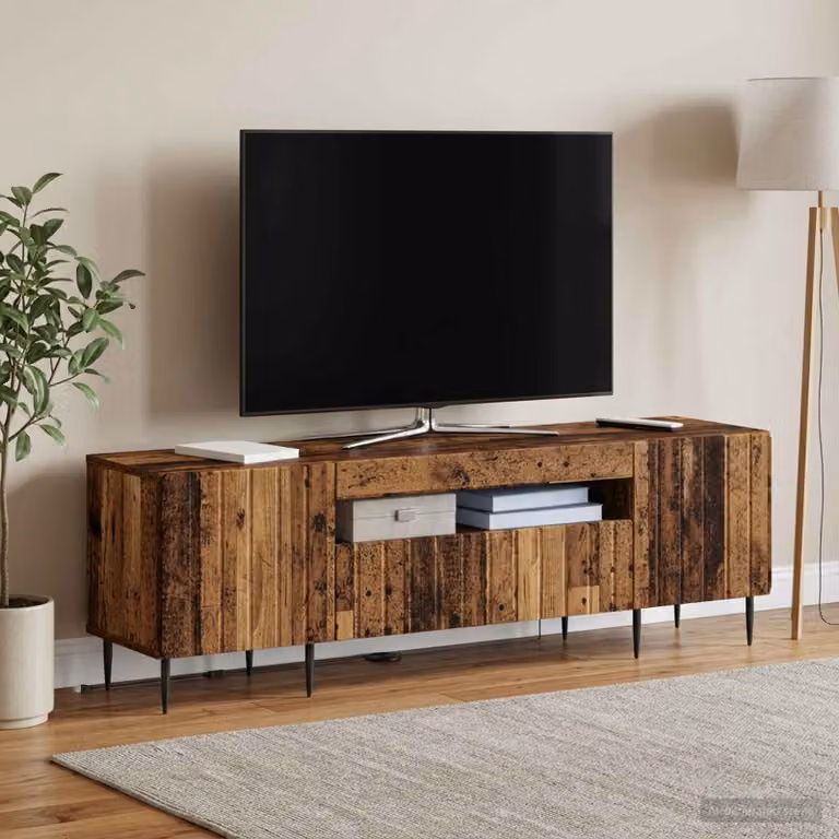 Mobile TV LED vidaXL ZWOLLE in legno antico marrone L 153 x P 35 x H 43 cm