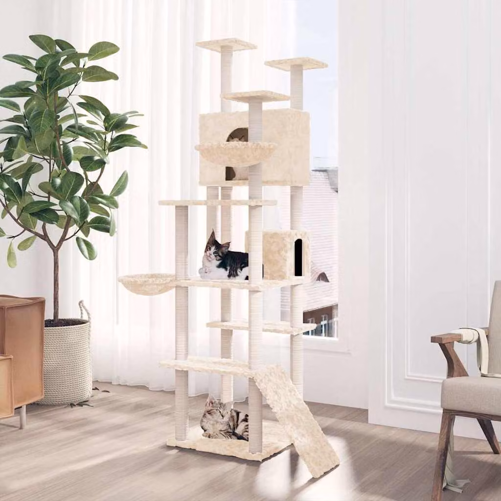 Albero per gatti vidaXL con tiragraffi in sisal e legno, colore beige, Altezza: 191 cm