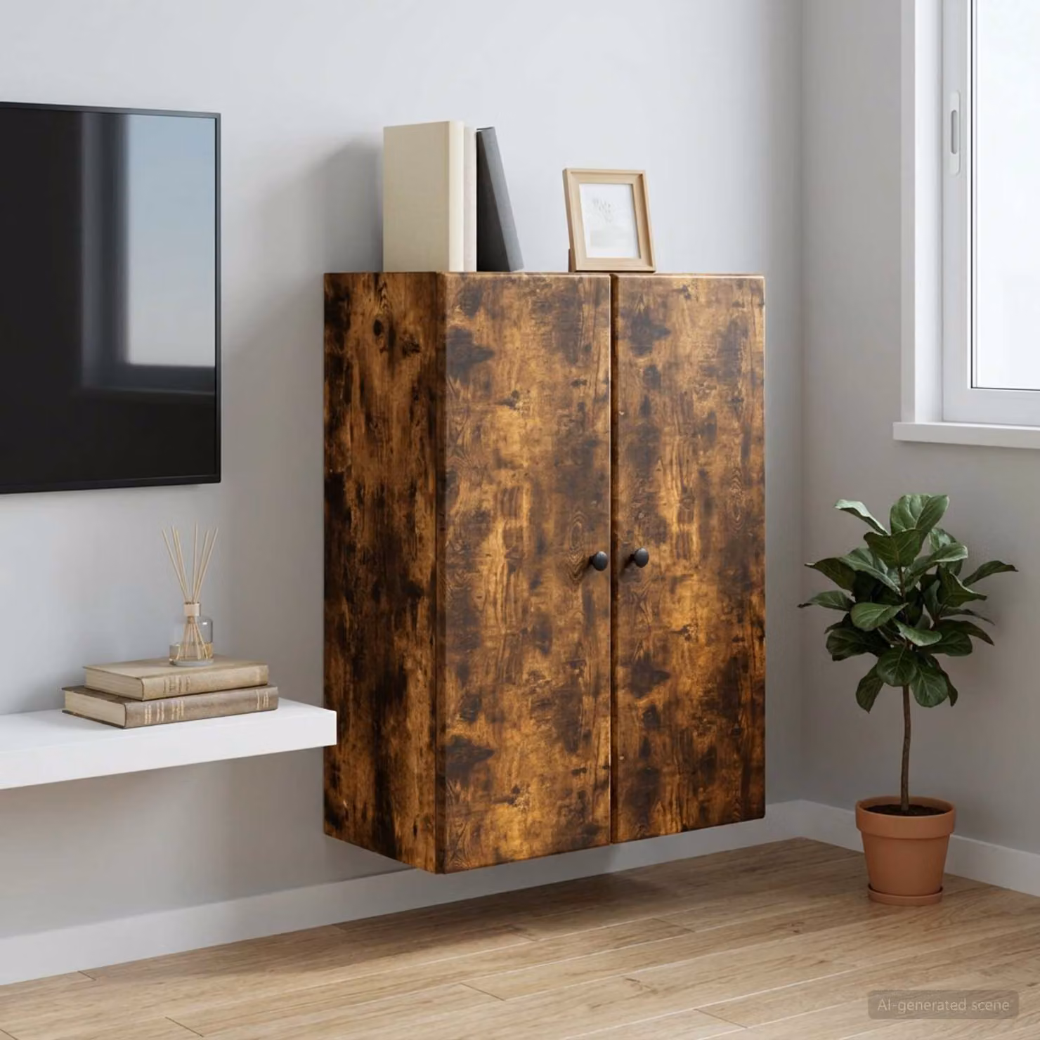 Mobiletto a muro vidaXL moderno in legno marrone con ante a battente e ripiani interni L/P/H: 66 x 34,5 x 90 cm