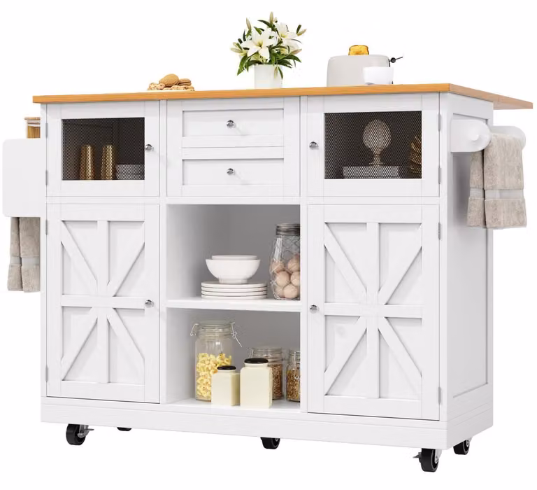 Isola da cucina con piano di lavoro e portasciugamani, bianca, 140x70x93,5 cm