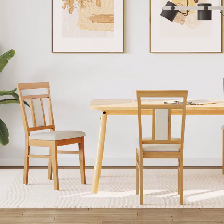 Set di 2 sedie da pranzo vidaXL in legno di gomma con seduta in tessuto beige e marrone