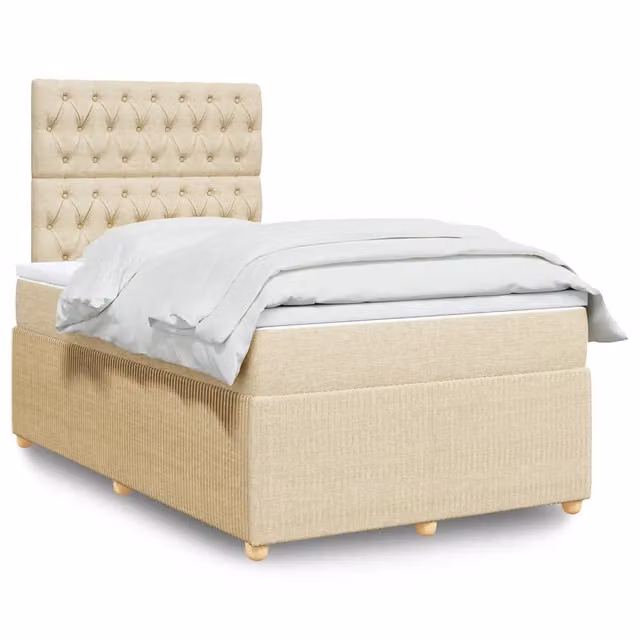 Letto Ibrido vidaXL con Giroletto a Molle e Materasso in Tessuto Beige e Bianco L/P/H: 200 x 120 x 150,5 cm