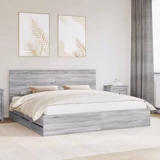 Struttura del letto con cassetto-Giroletto con contenitore-Rete del Letto Grigio Sonoma 200 x 200 cm 271429