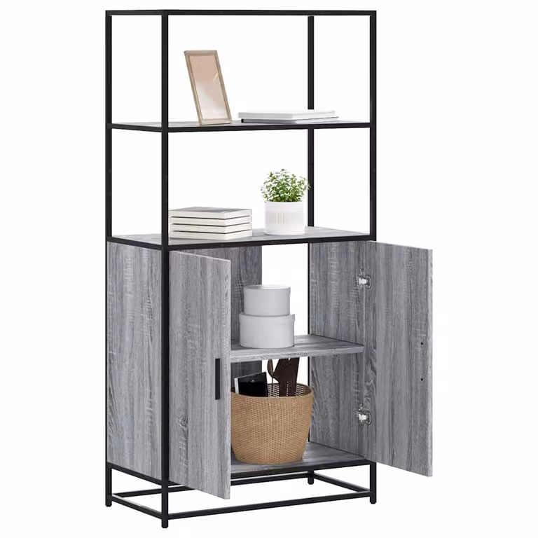 Credenza stile industriale vidaXL in legno e metallo, Grigio, L: 68 cm, P: 35 cm, H: 139 cm