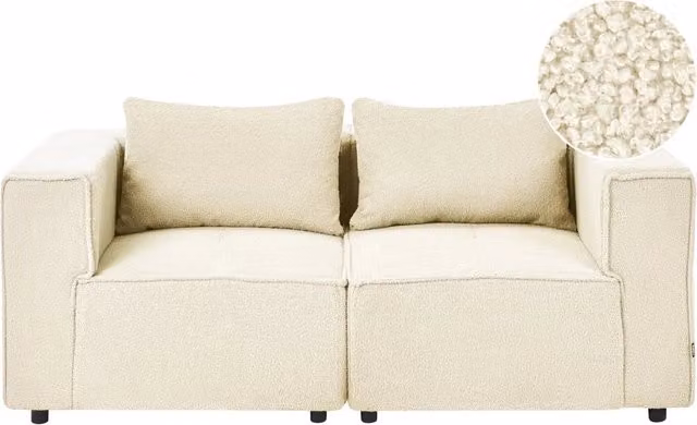 Divano modulare componibile BELIANI a 2 posti in bouclé bianco con stile moderno e minimalista L 188 x P 94 x H 62 cm