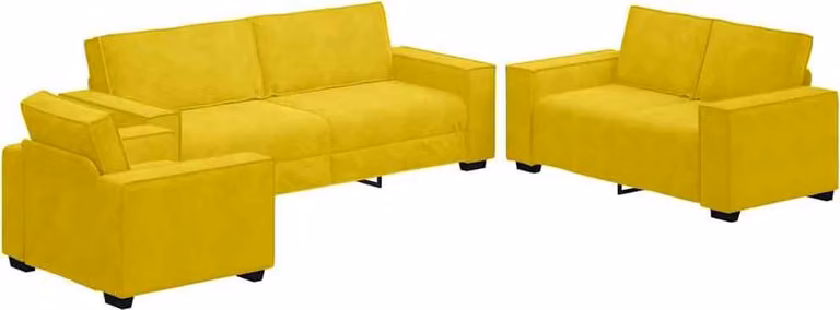 Set di Divani 3 pz con Cuscini giallo in Velluto