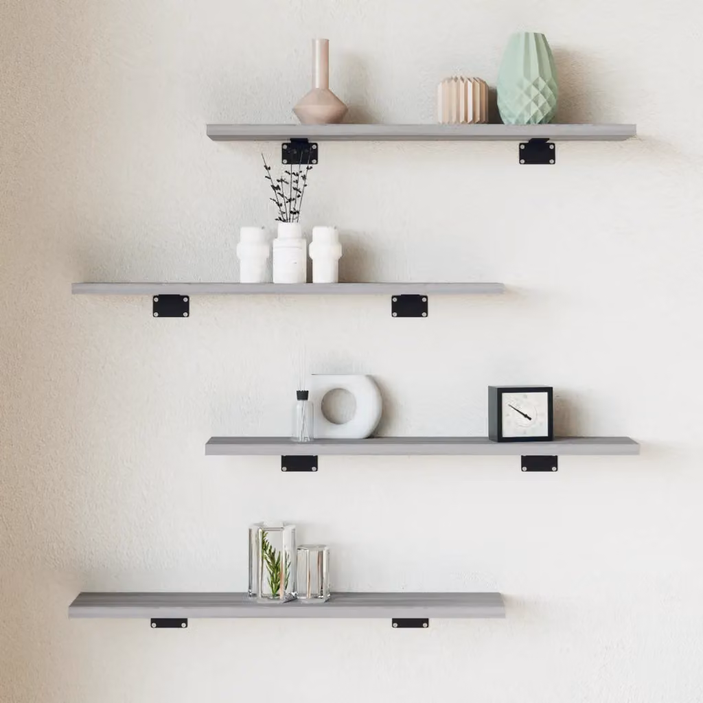 Set di 4 mensole da parete vidaXL in legno multistrato e MDF, colore grigio, L 60 cm x P 10 cm x H 1,5 cm