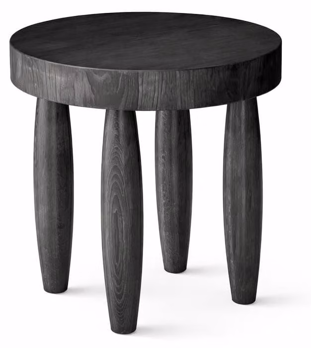 Tavolino in stile moderno, nero, con gambe in legno e piano rotondo