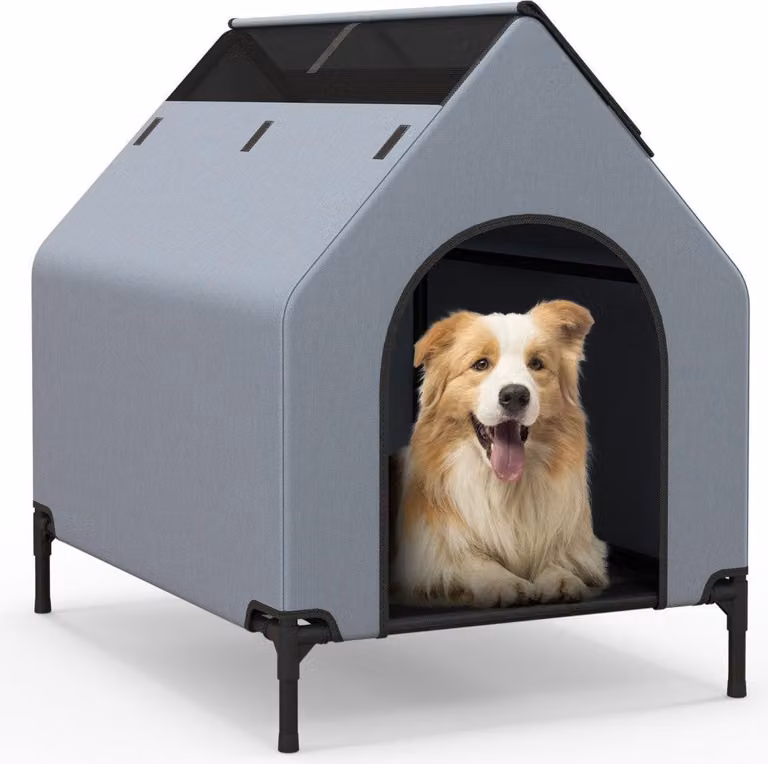 Cuccia per cani 2 in 1 e cuccia per cani. Lettino per cani rialzato Lettino per cani Cuccia per animali da esterno con rete traspirante Grigio 64 x 91 x 86 cm