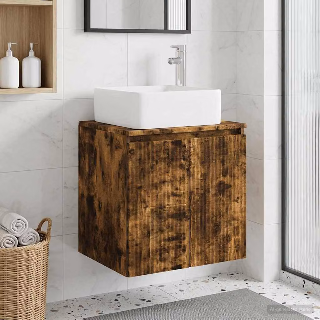 Mobile Lavabo da Parete Moderno vidaXL in Rovere Fumo, L 53 cm x P 35 cm x H 63 cm