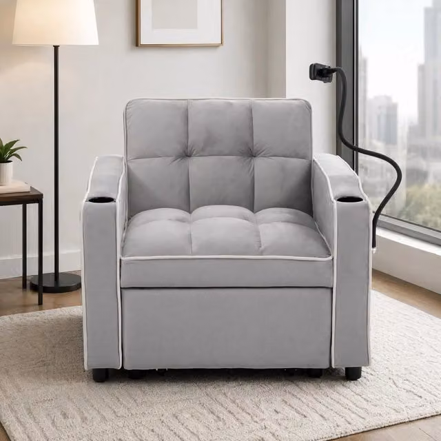 Divano letto singolo 3 in 1 83 x 167 x 76 cm in velluto grigio HOMVRA