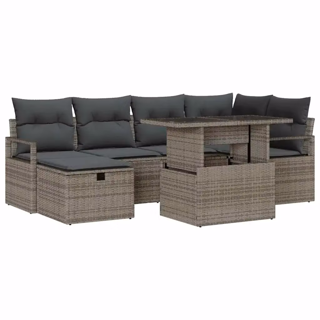 Set Divano da Giardino vidaXL in Polyrattan Grigio con Cuscini e Tavolino da Esterno 7 Pezzi – 2