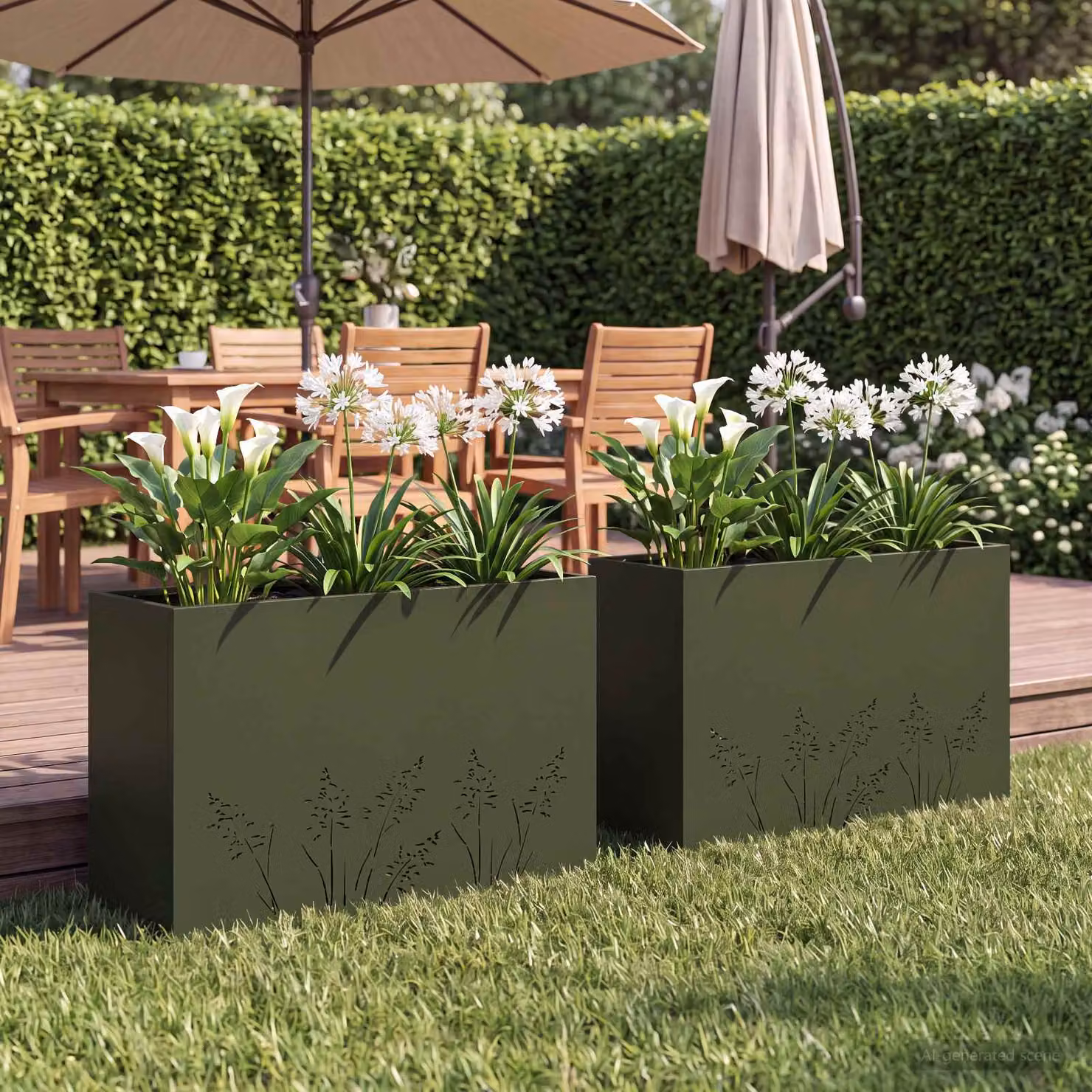 Set di 2 vasi da giardino vidaXL in metallo colore verde, L: 80 cm, P: 20 cm, H: 49 cm