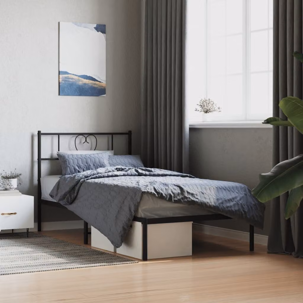 The Living Store Struttura letto con testiera in metallo nero 100x200 cm