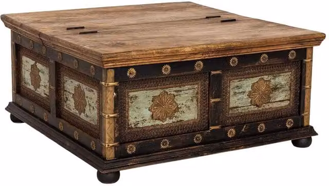 Tavolino quadrato Wanderlust Deco in legno nero e oro, L/P/H: 100 x 100 x 47 cm – 1