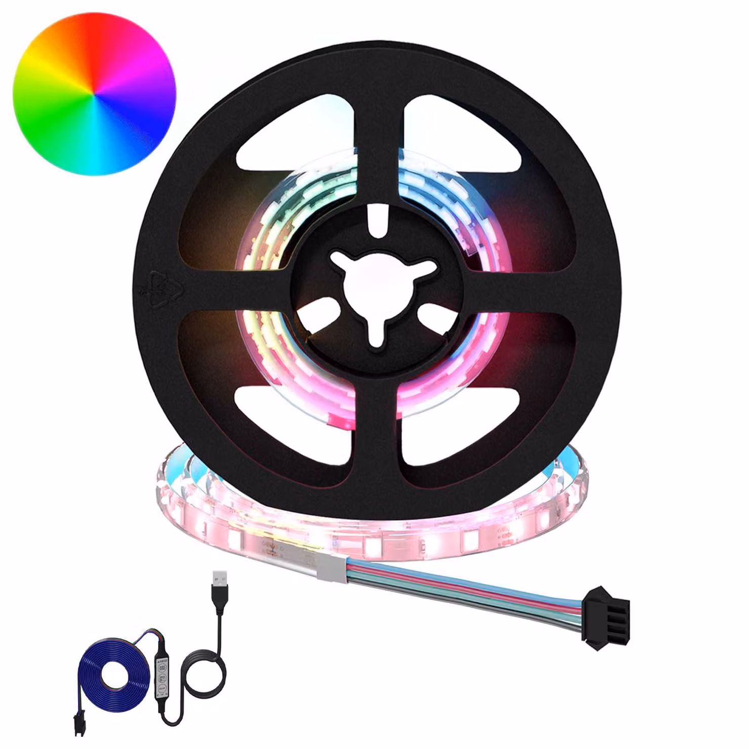 Set di 2 strisce LED RGB vidaXL, multicolore, connettore USB, nero e trasparente