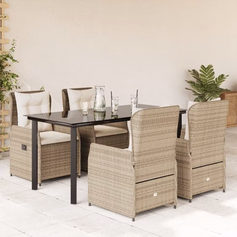 Maison Exclusive - Set da Pranzo da Giardino 5 pz con Cuscini Beige in Polyrattan