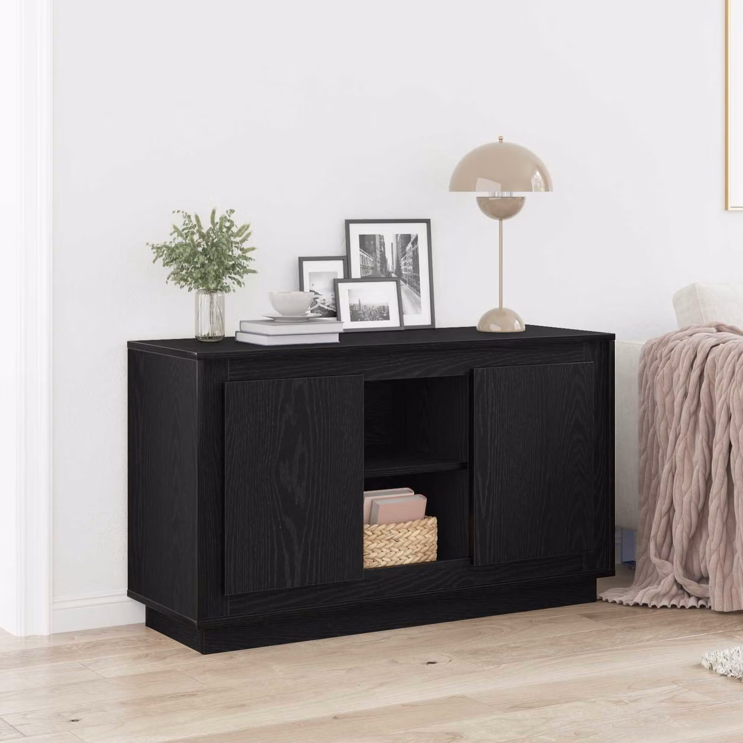 Credenza moderna vidaXL in legno MDF nero per soggiorno e sala da pranzo L 102 cm x P 35 cm x H 60 cm