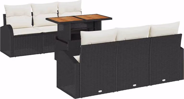 Set Divano da Giardino con archiviazione 7 pcs Nero Poly Rattan