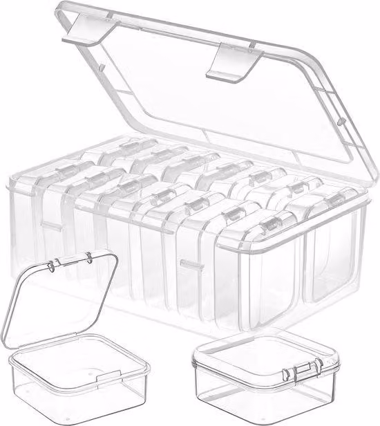 Scatola portaoggetti trasparente con coperchio, mini contenitore per oggetti, in plastica, trasparente, molto utile, scatola in plastica per gioielli, lavori manuali e accessori, confezione da 15 pezzi