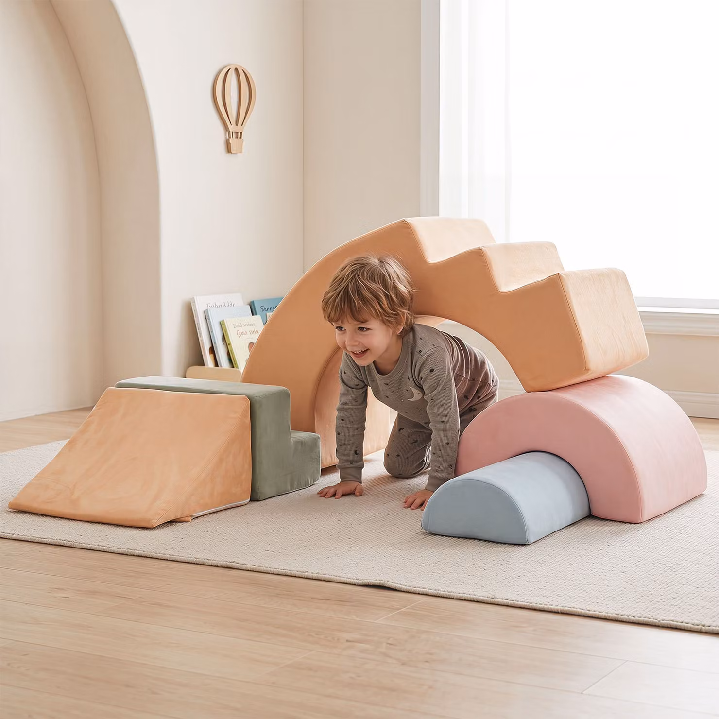 Costway Set di blocchi sensoriali in schiuma per bambini multicolore con scivolo, scala e tunnel, 5 pezzi componibili per cameretta e asilo nido
