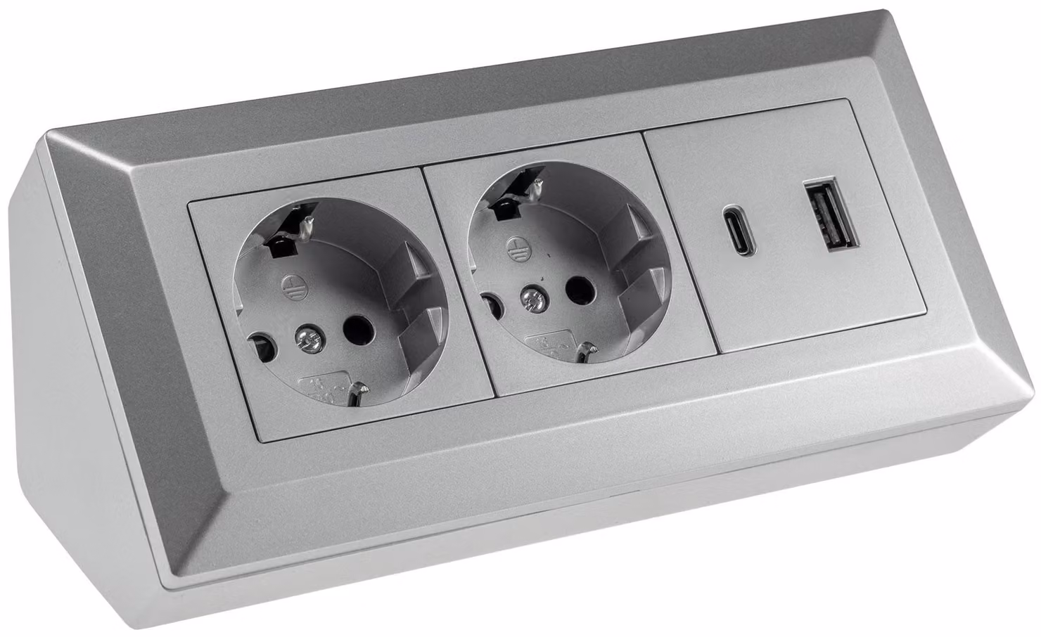 Blocco presa 2 volte, USB-A, USB-C PD, grigio argento