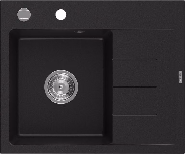 Mexen Ben lavello in granito a 1 vasca con sgocciolatoio, sinistro 600 x 500 mm, nero, sifone cromato - 6522605000-77