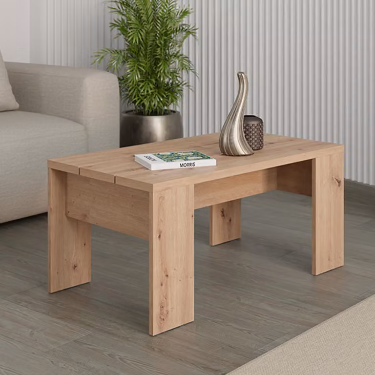 Riposto - Tavolino da Salotto, 90x50x43h cm Marrone Rovere Nodi, Forma Rettangolare