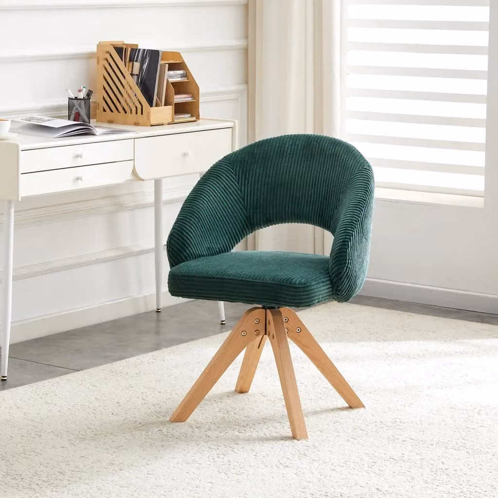 Set di 2 sedie da pranzo girevoli a 360° OKWISH in velluto verde con base in legno massello e design retro a righe – 2