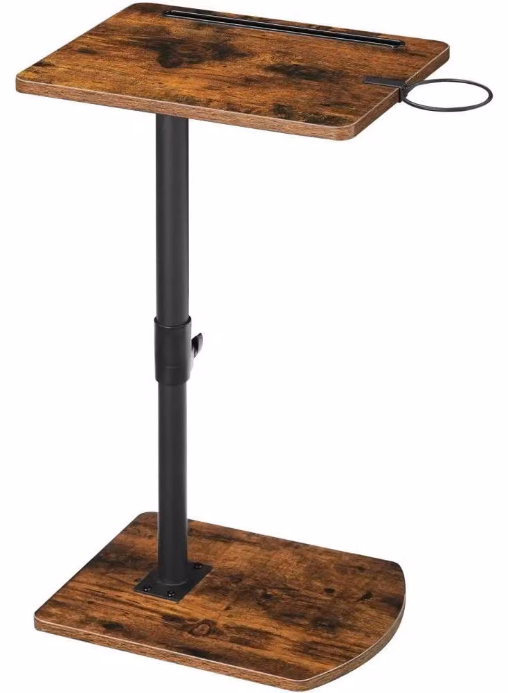 Tavolino da salotto/da laptop - A forma di C - Regolabile in altezza - Girevole a 360° - Portabicchieri rimovibile e fessura per tablet - Struttura in acciaio inossidabile - Marrone