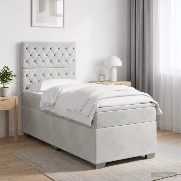 Maison Exclusive - Letto boxspring con materasso grigio chiaro 100 x 200 cm velluto