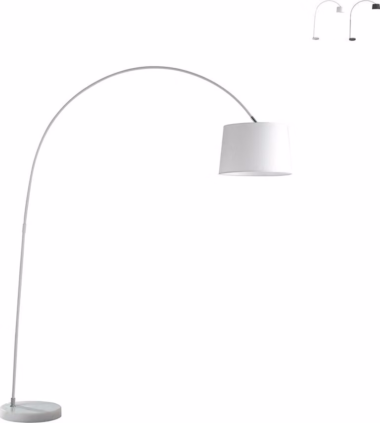 Lampada da terra curva DREAM in metallo bianco con base in marmo