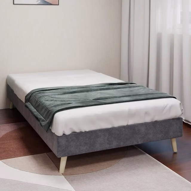 Letto singolo moderno OKWISH in tessuto e metallo grigio, L/P/H: 90 x 200 cm