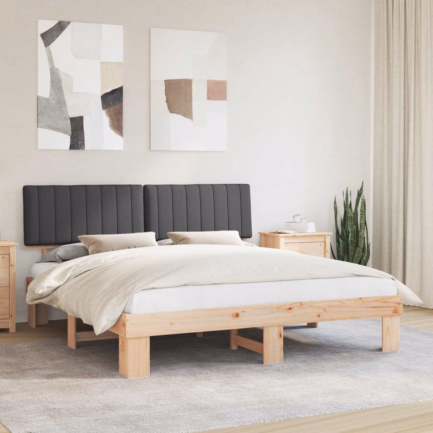 Letto con Testiera Rivestita vidaXL in Legno di Pino e Tessuto Grigio L/P/H: 180 x 200 x 186 cm – 1